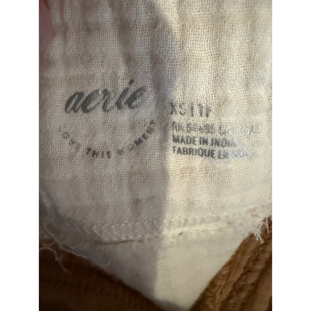 Aerie Gauzy Coverup Shirt Women XS Tan Ivory Colorblock Cotton Oversized - Picture 9 of 11
